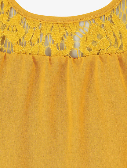 Top ample sans manches à dentelle - Moutarde - 3