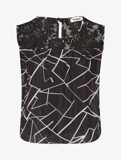 Top ample sans manches imprimé graphique - Noir - 1