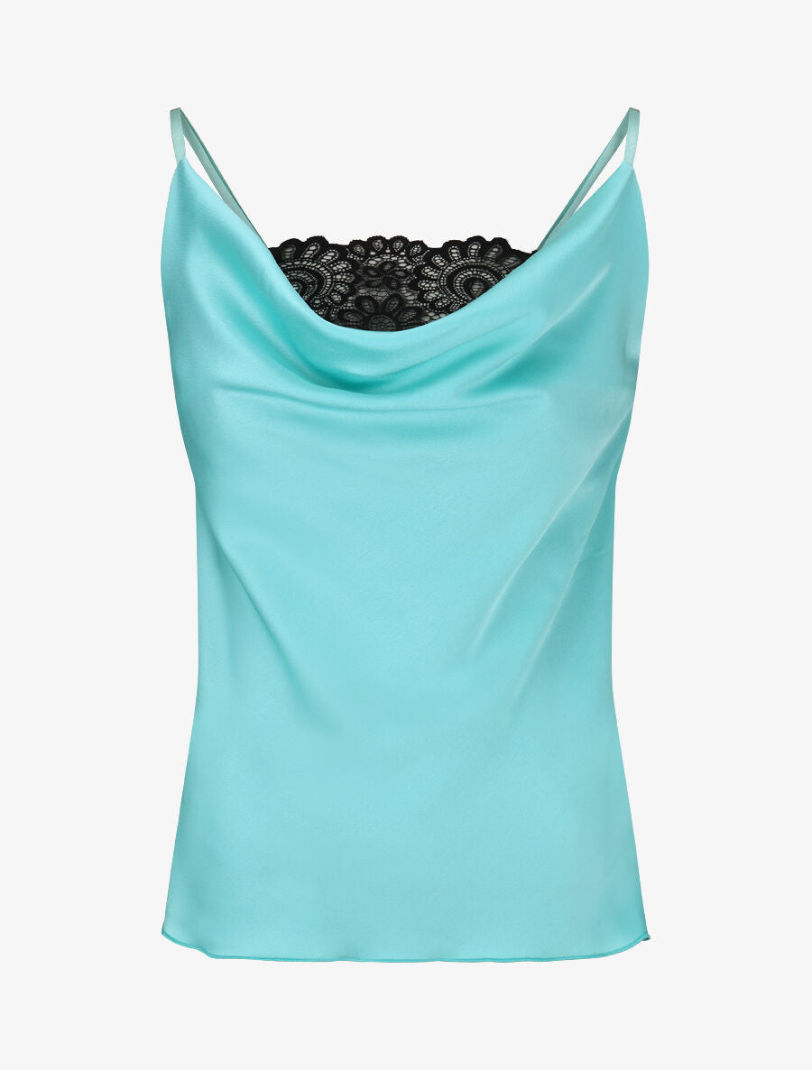 Top uni à col bénitier - Turquoise - 4