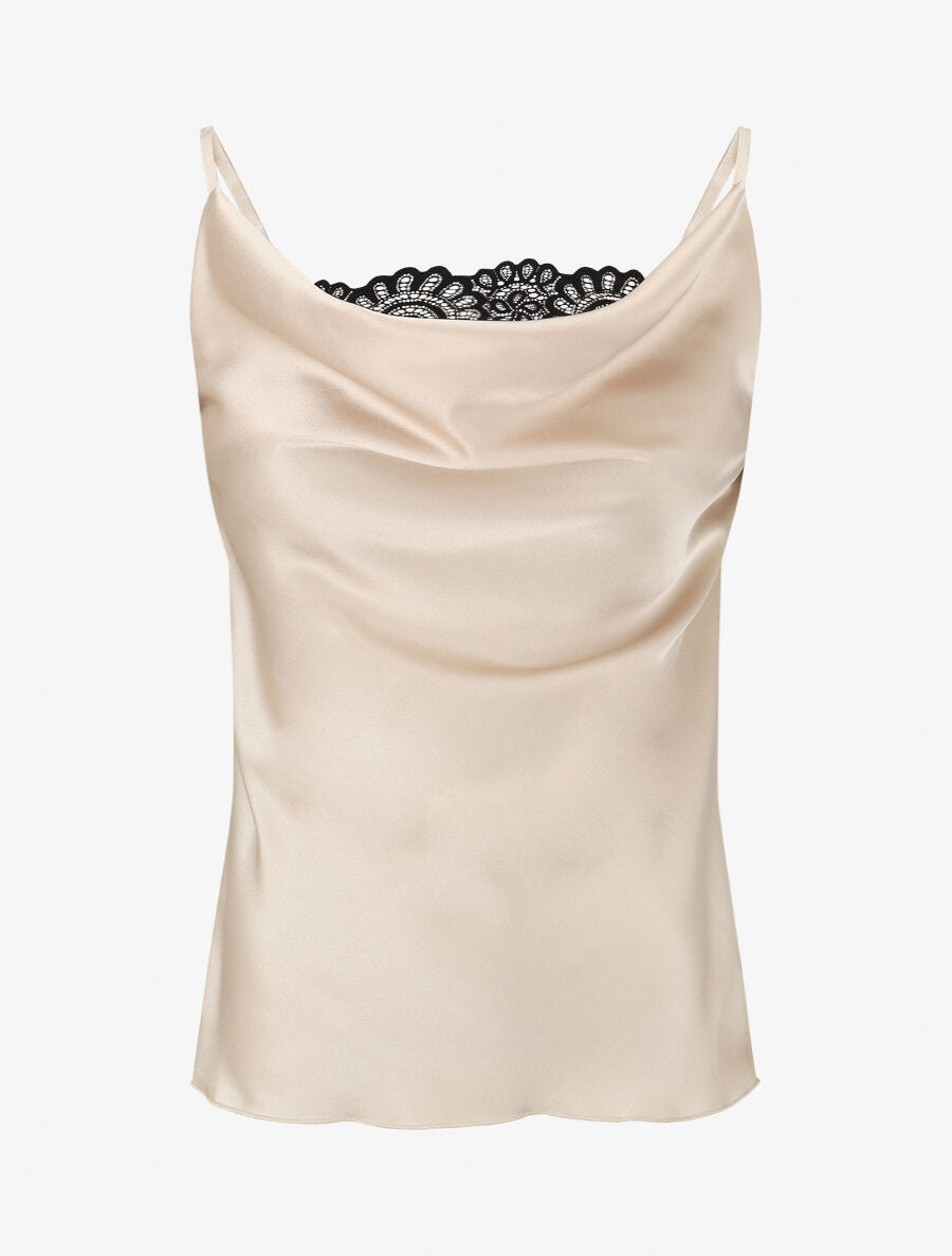 Top uni à col bénitier - Beige - 1