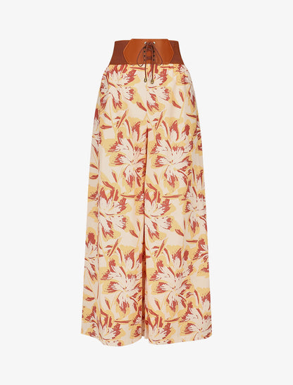 Pantalon imprimé fleurs à taille haute - Jaune - 1