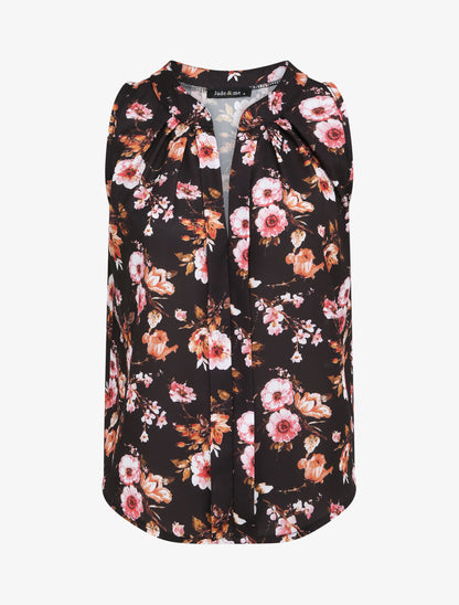 Top droit imprimé bouquet automnal - Noir - 4