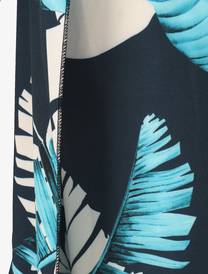 Pantalon à pans à nouer imprimé feuilles - Marine - 3