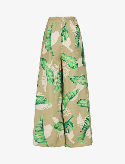 Pantalon à pans à nouer imprimé feuilles - Vert - 2