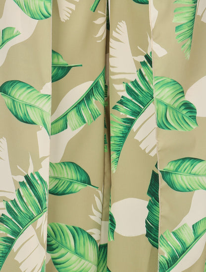 Pantalon à pans à nouer imprimé feuilles - Vert - 3