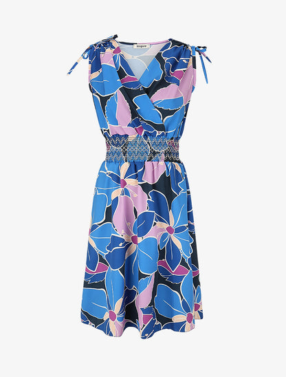 Robe à taille élastiquée imprimé fleurs - Bleu - 1
