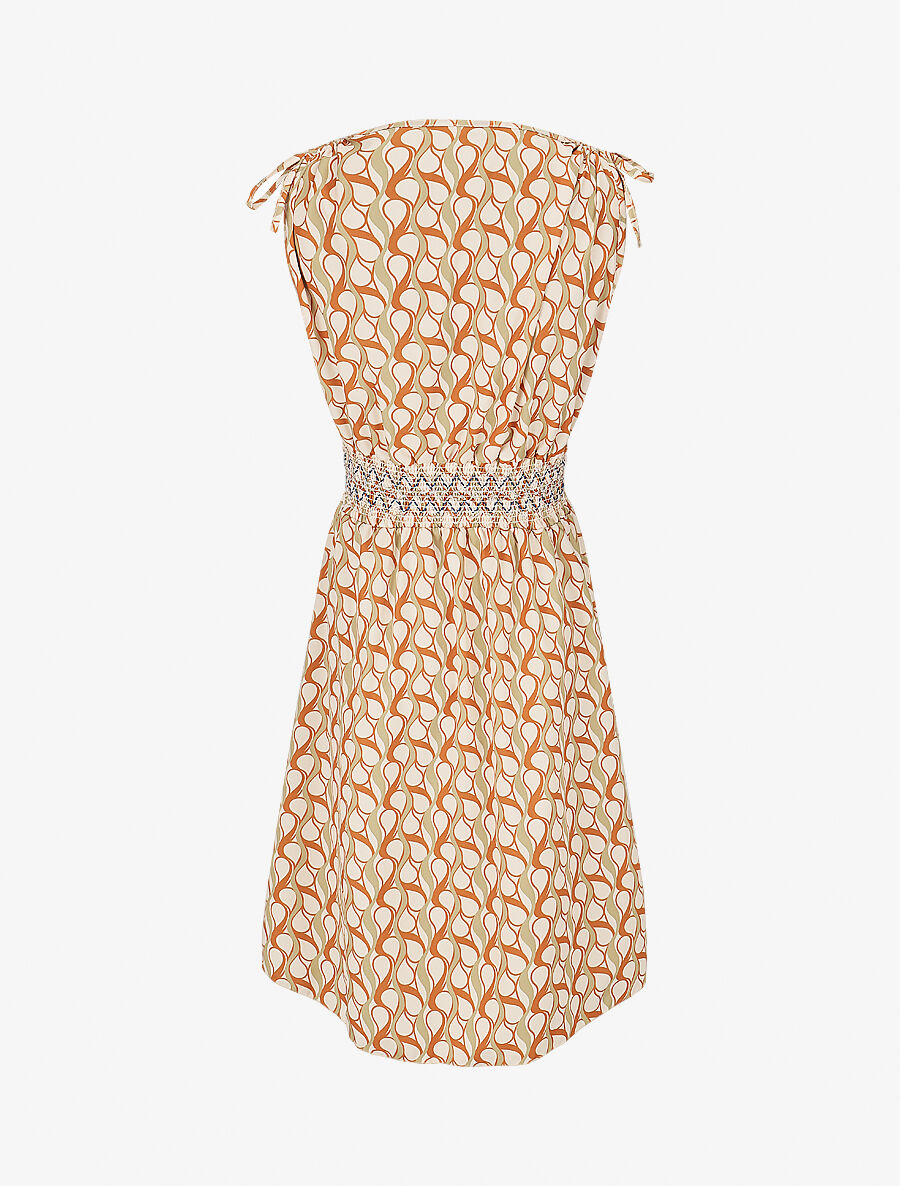 Robe à taille élastiquée imprimé rétro - Beige - 2