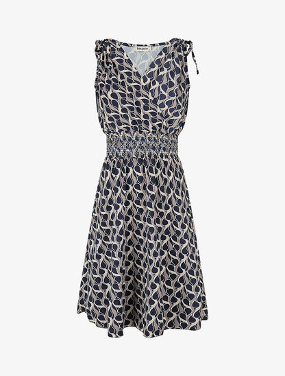 Robe à taille élastiquée imprimé rétro - Marine - 1
