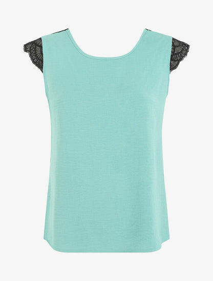 Top uni à détail dentelle - Vert d&