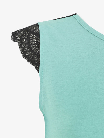 Top uni à détail dentelle - Vert d&
