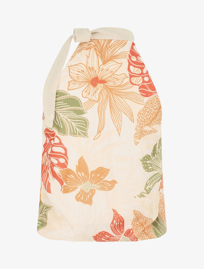 Top fleuri en voile sans manches - Beige - 2