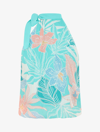 Top fleuri en voile sans manches - Turquoise - 2