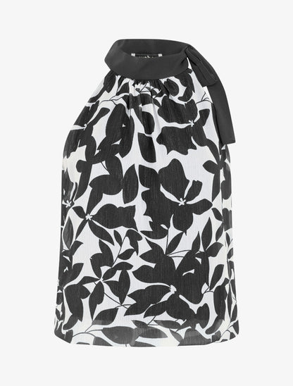 Top floral en voile sans manches - Noir - 1