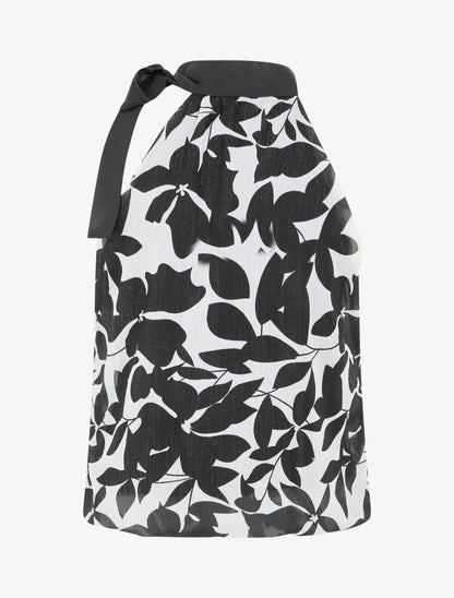 Top floral en voile sans manches - Noir - 2