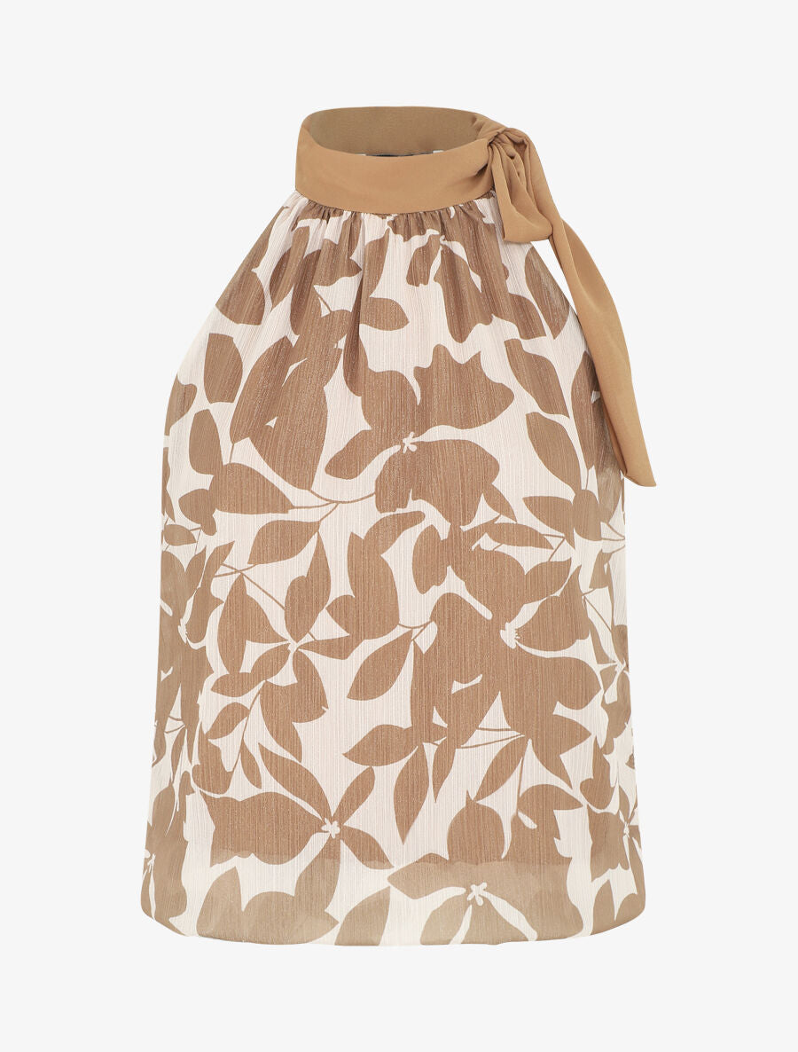 Top floral en voile sans manches - Taupe - 4