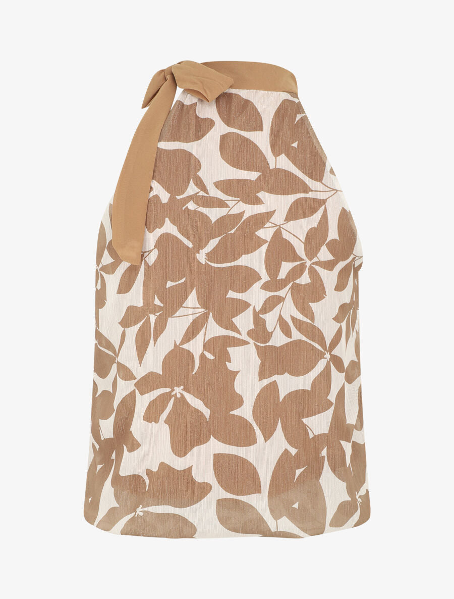 Top floral en voile sans manches - Taupe - 2