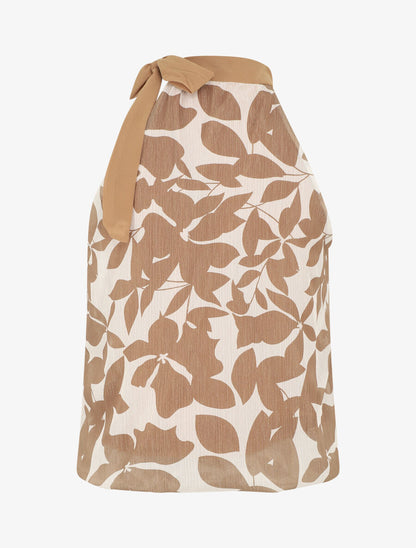 Top floral en voile sans manches - Taupe - 2
