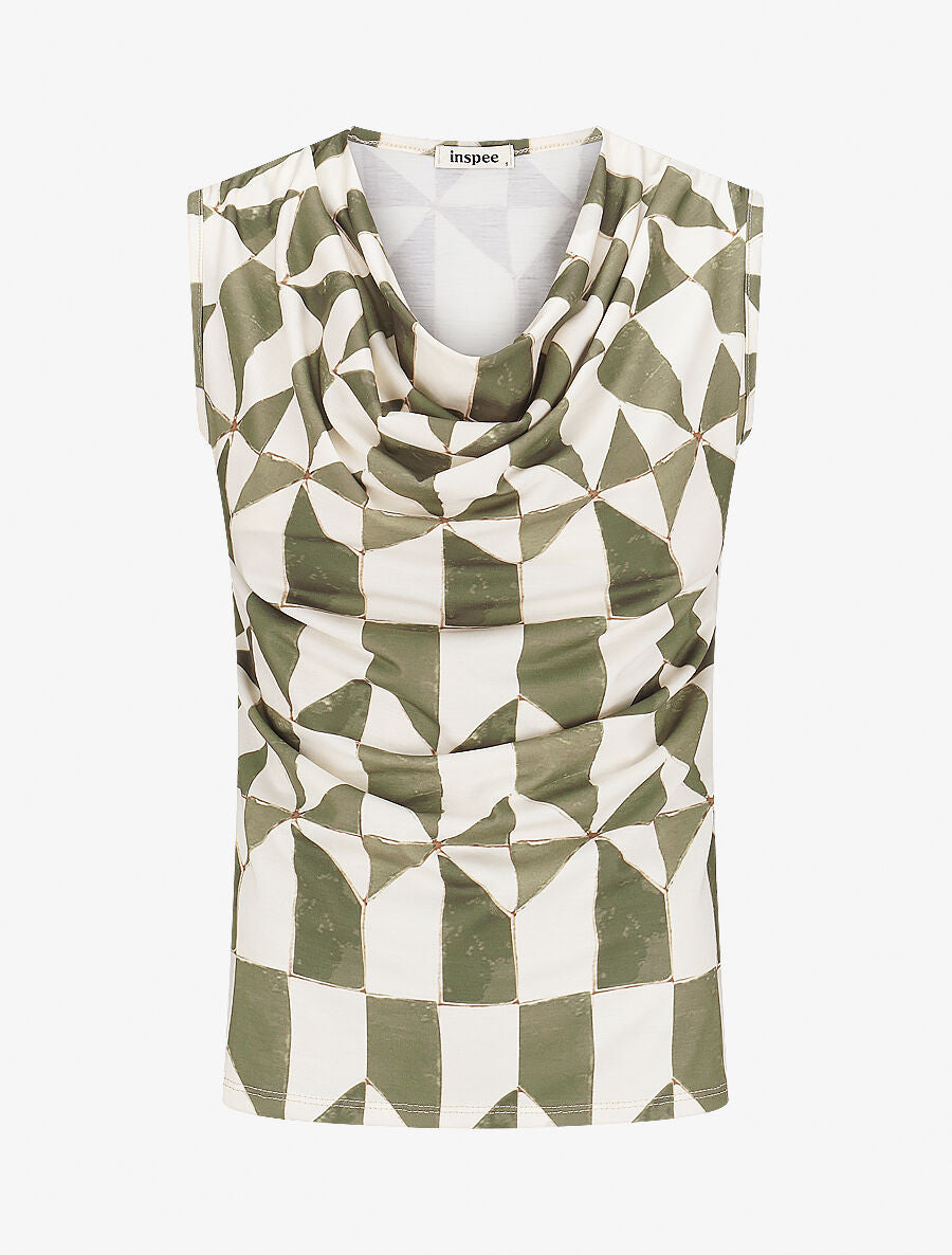 Top sans manches col bénitier imprimé graphique - Kaki - 5