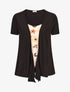 Top manches courtes style gilet ouvert imprimé fleuri - Noir/beige - 1