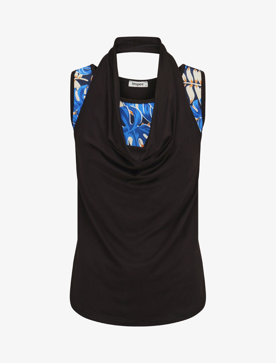 Top ajusté col fantaisie imprimé tropical - Bleu - 4