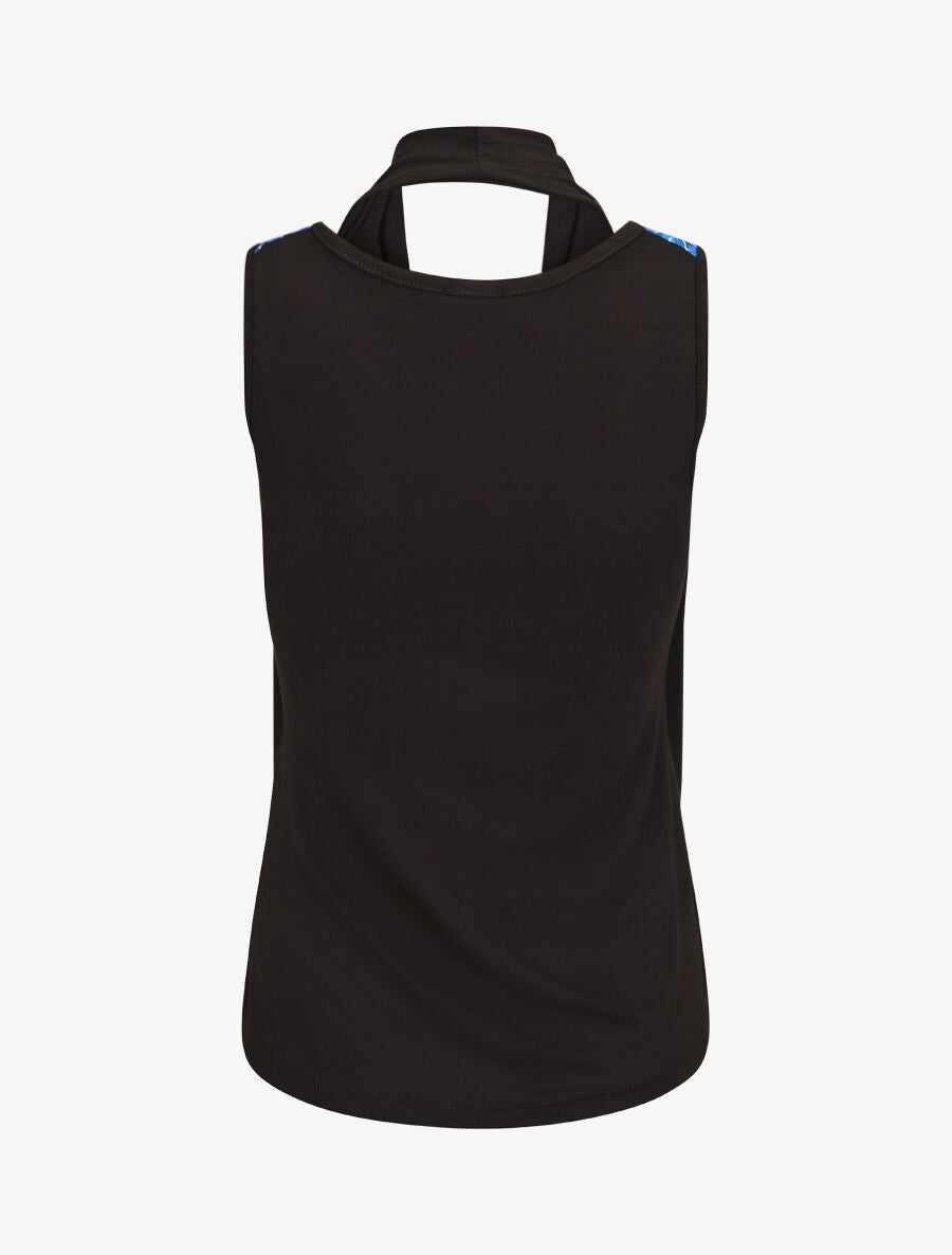 Top ajusté col fantaisie imprimé tropical - Bleu - 2
