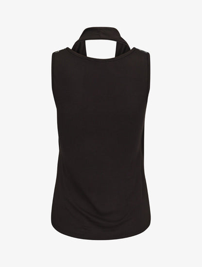 Top ajusté col fantaisie imprimé tropical - Noir - 2