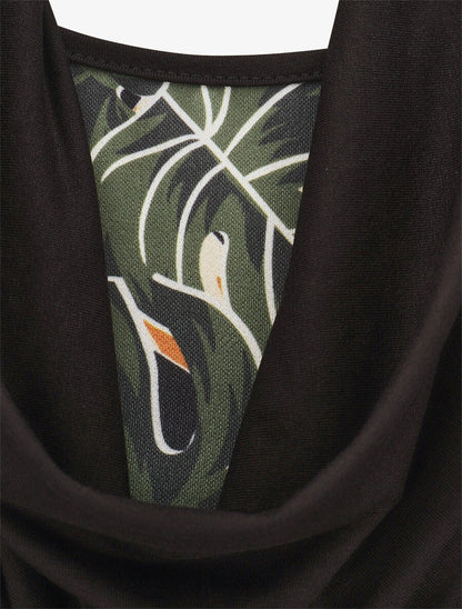 Top ajusté col fantaisie imprimé tropical - Noir - 3