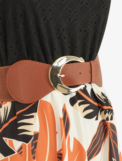 Robe longue bi-matière imprimé tropical - Noir - 3