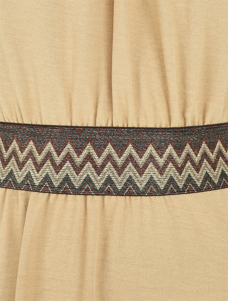 Robe longue unie col américain fantaisie - Beige - 3