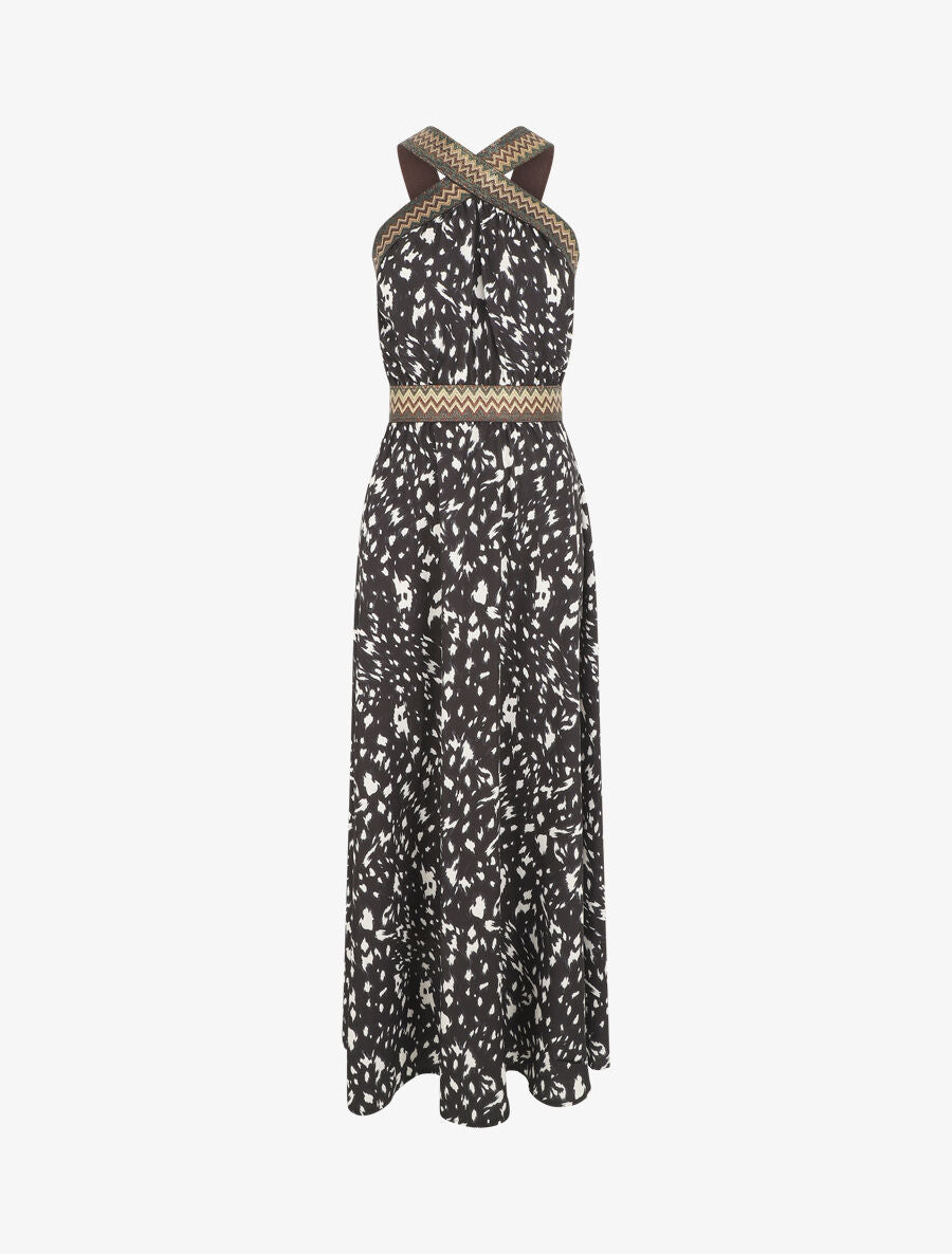 Robe longue imprimé fantaisie à larges bretelles croisées - Noir - 6