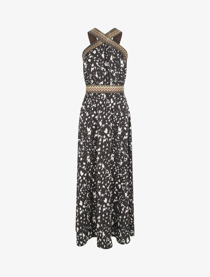 Robe longue imprimé fantaisie à larges bretelles croisées - Noir - 6