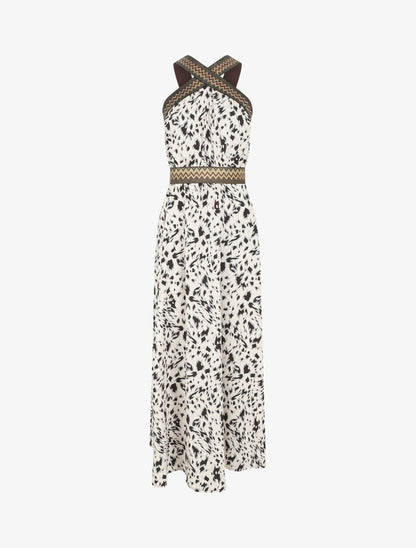Robe longue imprimé fantaisie à larges bretelles croisées - Crème - 1
