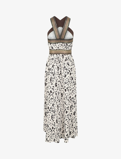 Robe longue imprimé fantaisie à larges bretelles croisées - Crème - 2