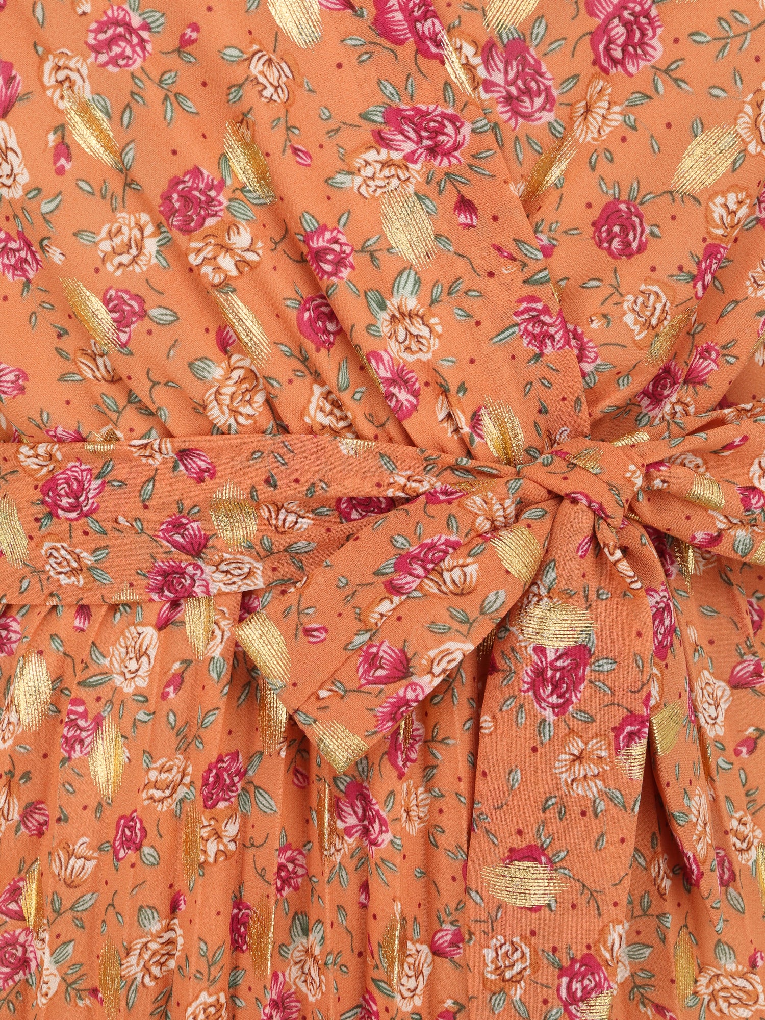 Robe empire courte imprimé roses irisées - Orange - 3