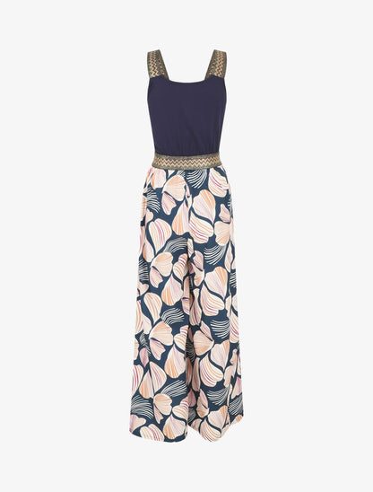 Combinaison fluide à imprimé pétales de fleurs - Marine - 2