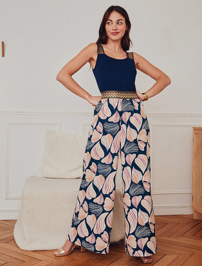 Combinaison fluide à imprimé pétales de fleurs - Marine - 4