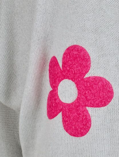 Pull fin à motif trois fleurs - Gris - 3
