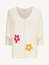 Pull fin à motif trois fleurs - Beige - 1