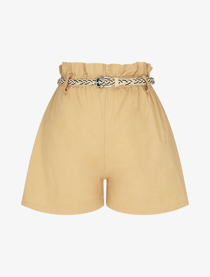Short ample taille haute élastiquée - Beige - 1