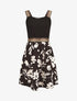 Robe courte fleurie bretelles fantaisies - Noir - 1