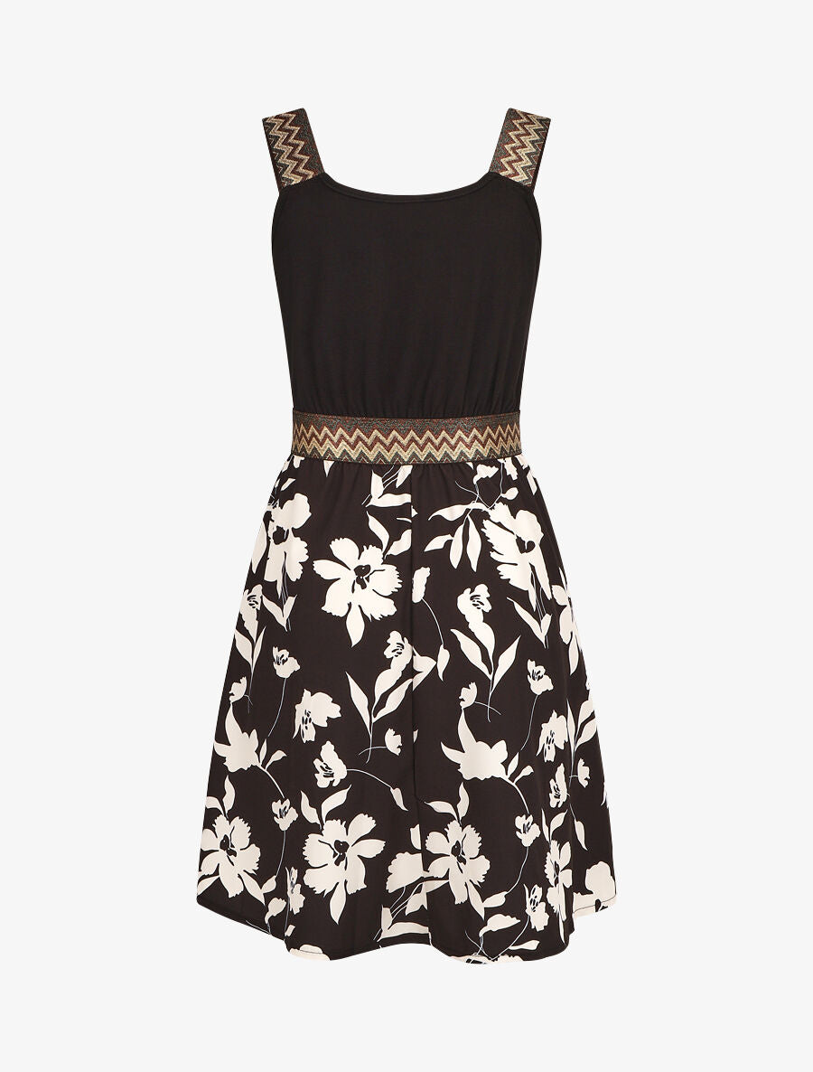 Robe courte fleurie bretelles fantaisies - Noir - 2