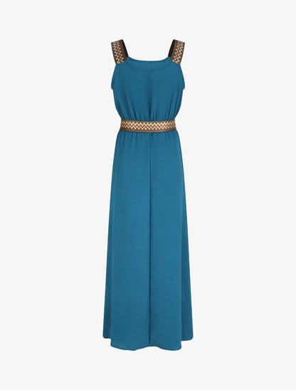 Robe longue unie bretelles fantaisies - Bleu canard - 2