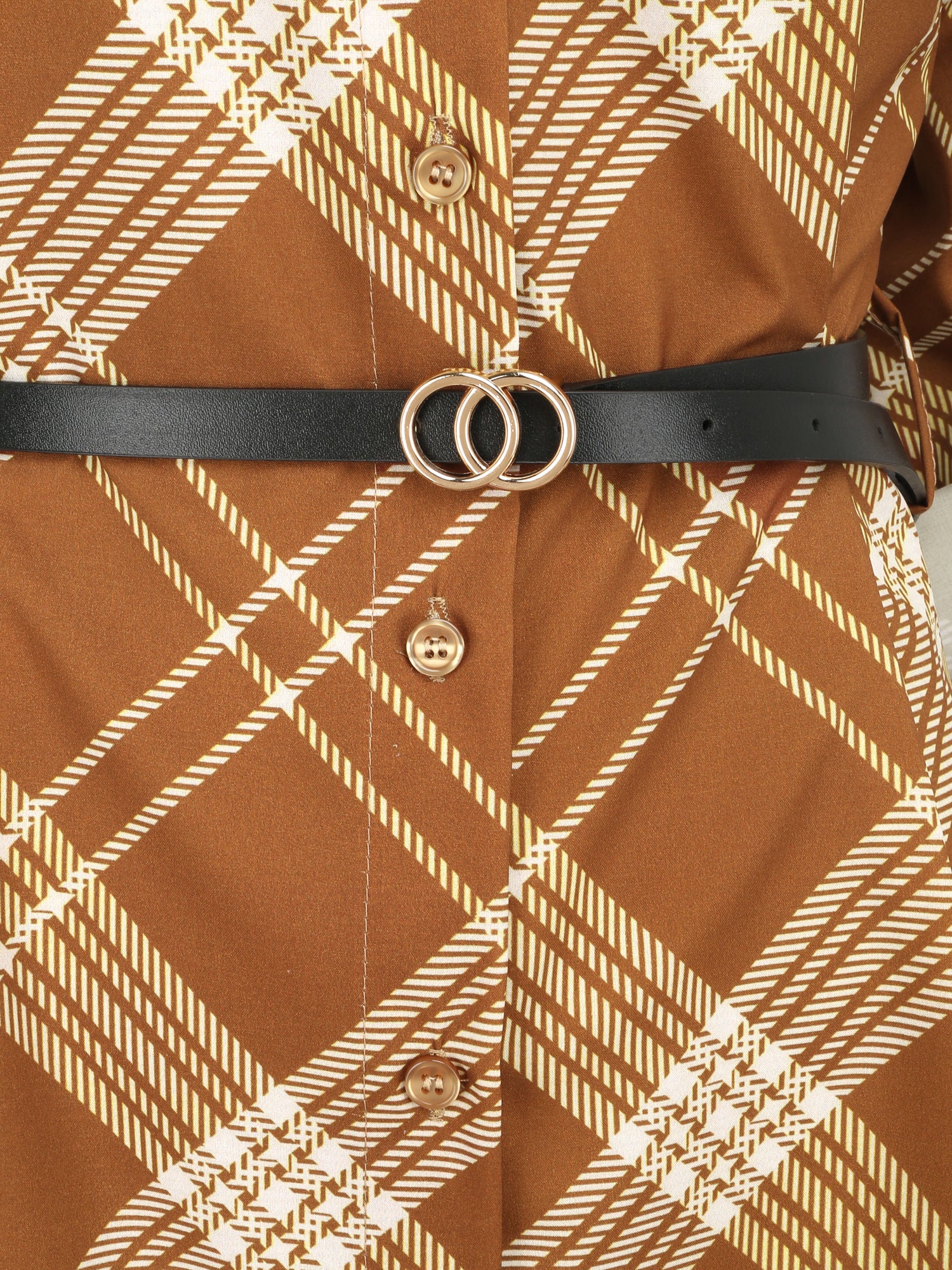 Tunique évasée imprimé carreaux stylisés - Marron - 3