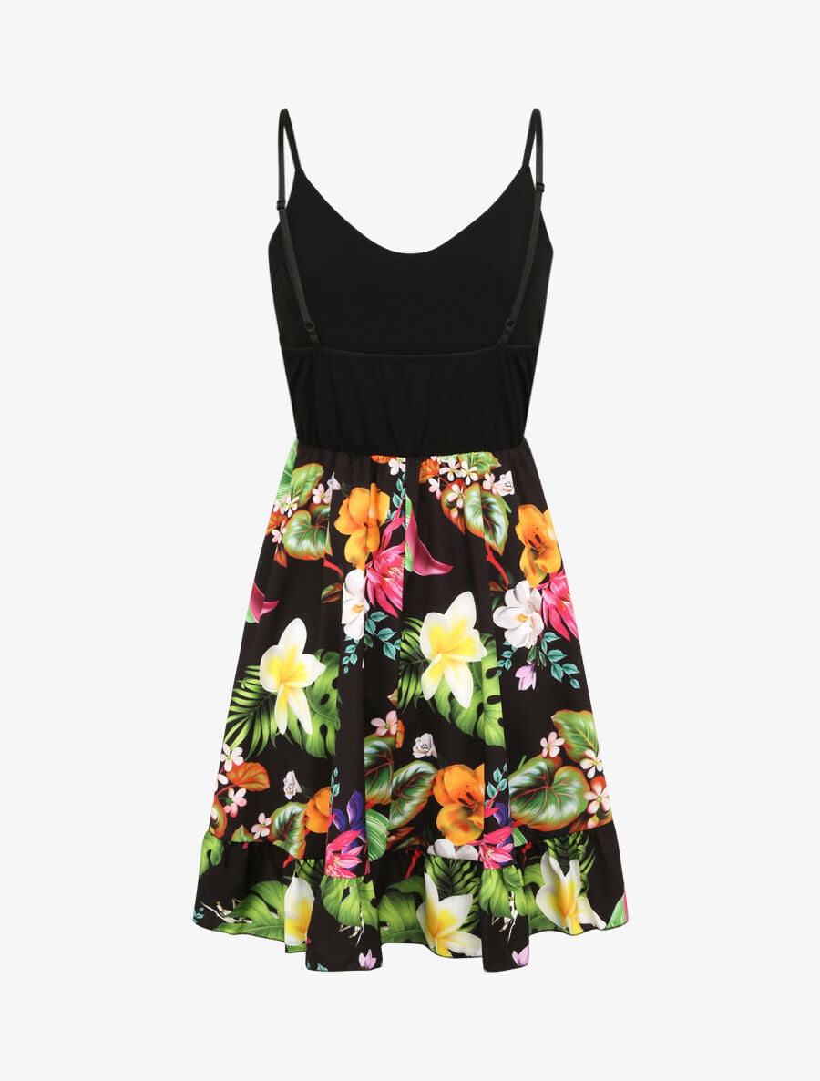 Robe patineuse courte imprimé fleurs de tiaré - Noir - 2