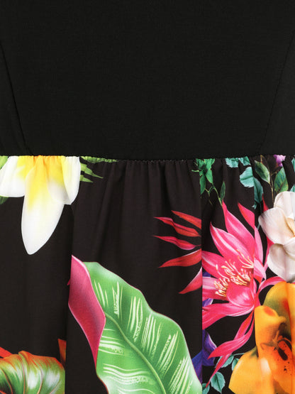 Robe patineuse courte imprimé fleurs de tiaré - Noir - 3