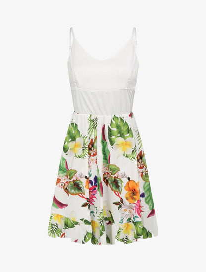 Robe patineuse courte imprimé fleurs de tiaré - Blanc - 2