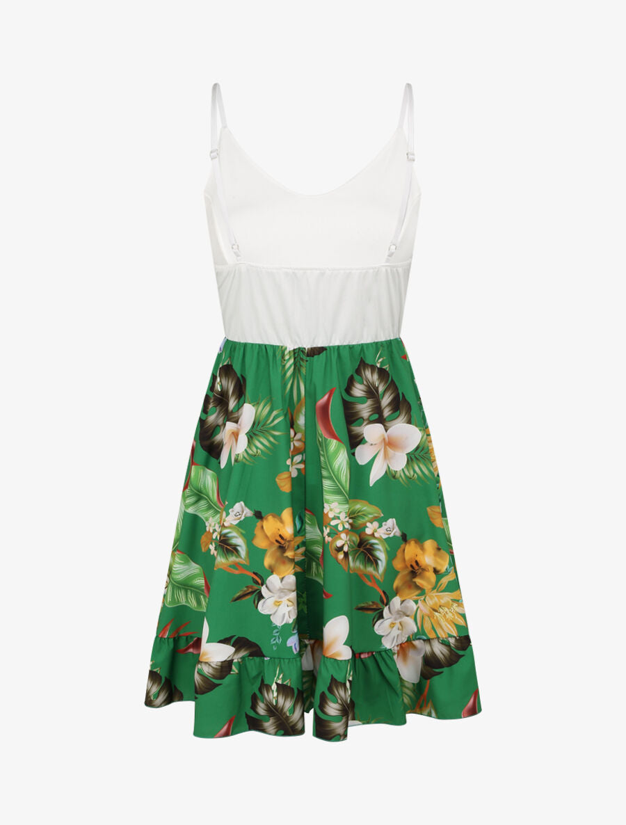 Robe patineuse courte imprimé fleurs de tiaré - Vert - 2
