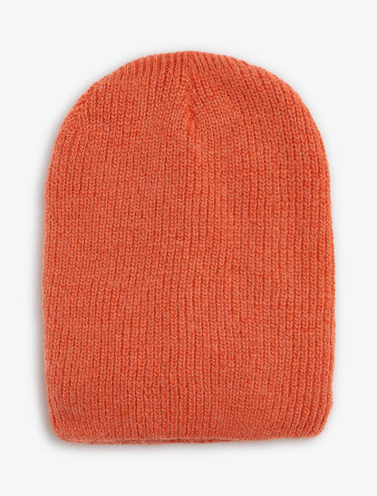 Bonnet uni en maille côtelée - Orange - 1