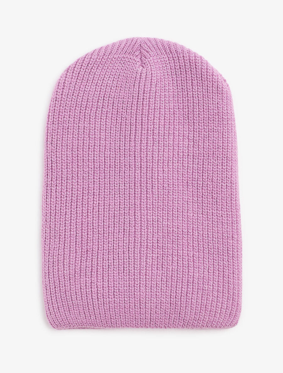 Bonnet uni en maille côtelée - Lilas - 4