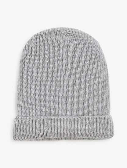 Bonnet uni en maille côtelée - Gris clair - 3